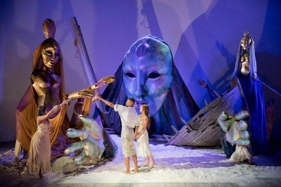 Stage performance of Shakespeare’s The Tempest showing Prospero confronting Antonio